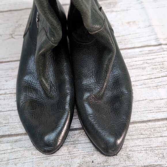 Arnold Churgin Dark Green Leather Slip On Star Embellishment Boots Women Size 37 - Picture 3 of 7